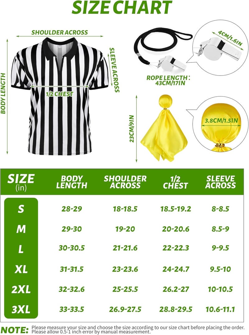 FancyFun Store 3 Pcs Referee Shirt, Referee Costume Men Women Zipper Collar Black and White Striped Ref Shirt for Football Soccer Sports - Image 2